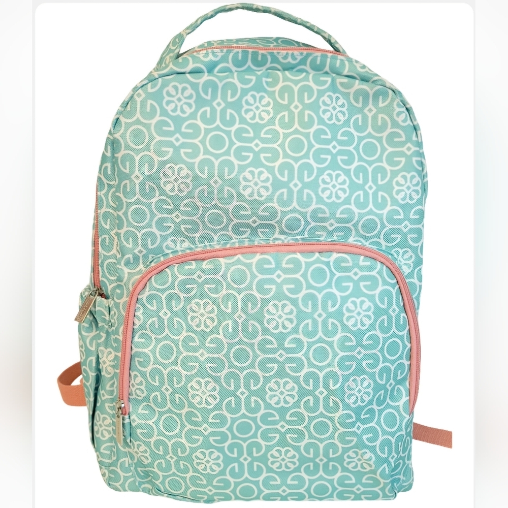 Mary Square Backpack in Blue Mint with Peachy Pink/Coral Trim
